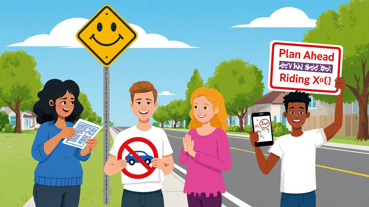 Friends planning a safe ride after opioid use, using a ride‑share app.