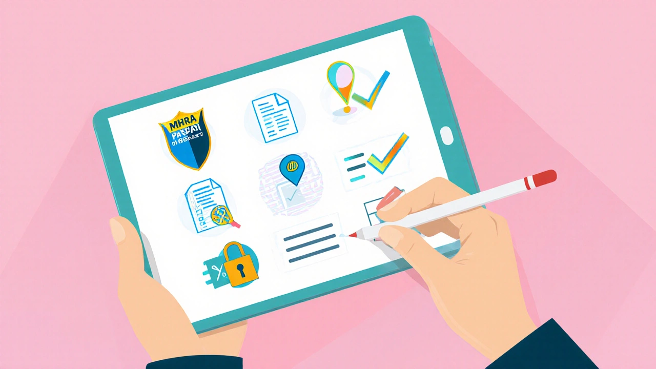 Hand checking a digital verification checklist on tablet.