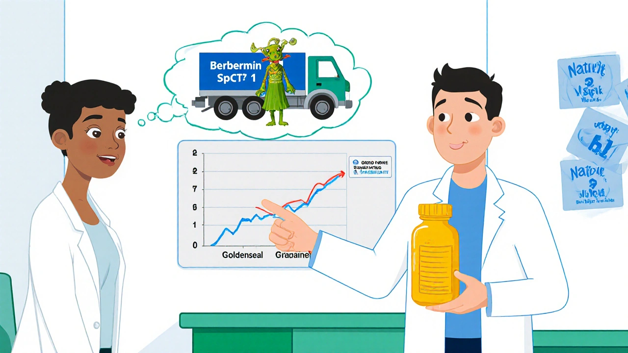 Doctor and patient reviewing graph of dropping metformin levels due to goldenseal