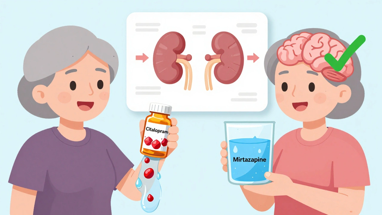 Comparison of water dilution in blood from citalopram vs. balanced levels with mirtazapine.
